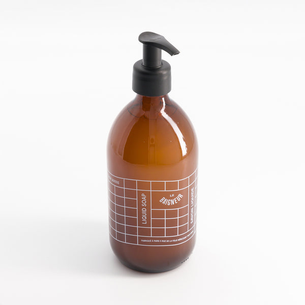 FLACON EN VERRE AMBRE SERIGRAPHIE - SANS SAVON